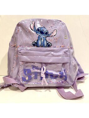 DISNEY STITCH Purple PVC Vinyl BACKPACK TOTE BAG Glittery Stars & Hearts NEW!